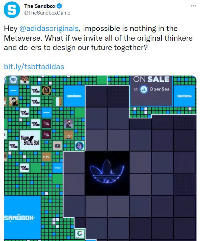 Adidas bought 144 parcels of LAND in the sandbox metaverse as part of their web3 strategy